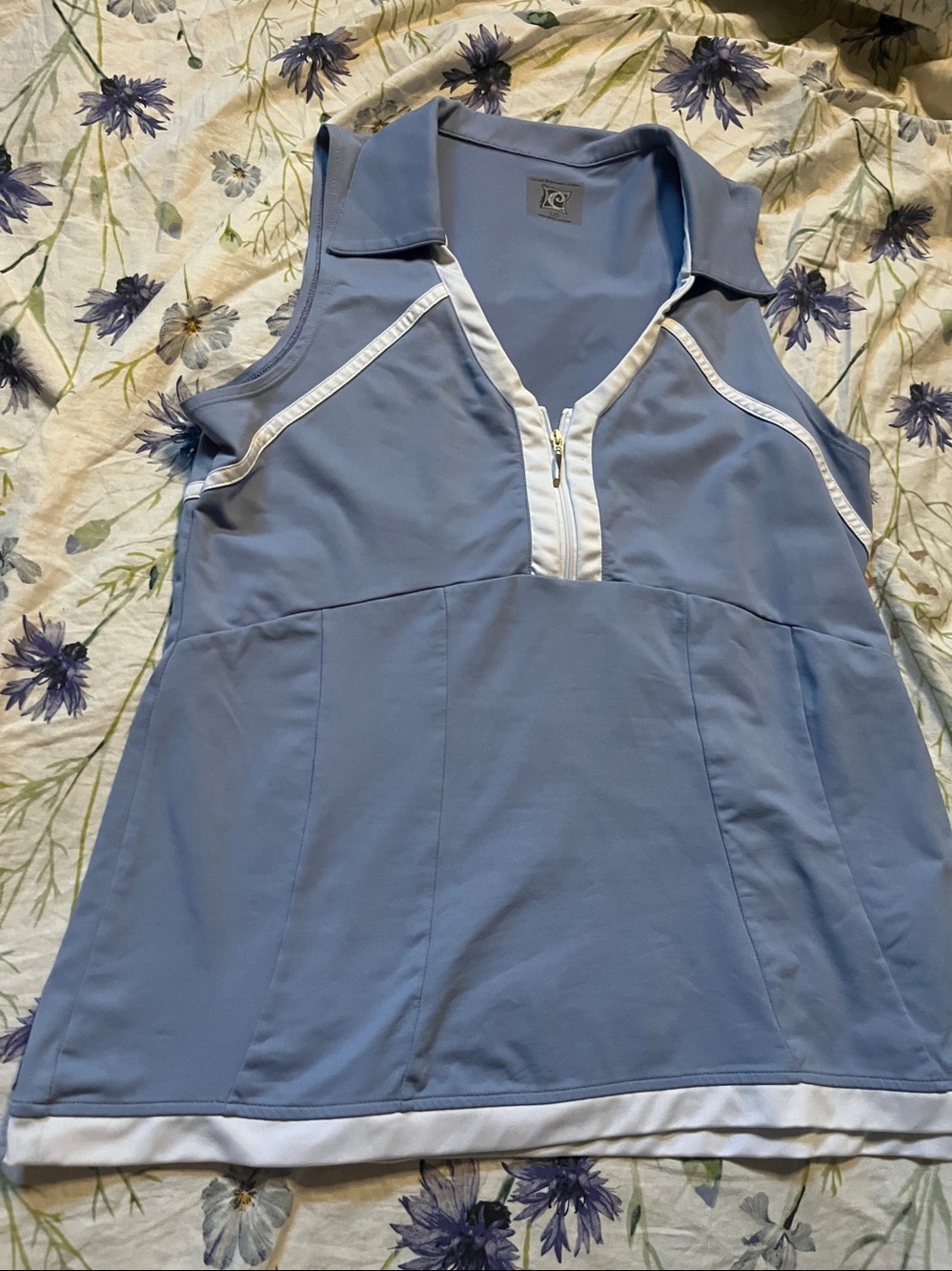 Y2K Catwalk Polo Zip Tank | Tennis Core White Piping Sporty | Size L - Picture 3 of 9